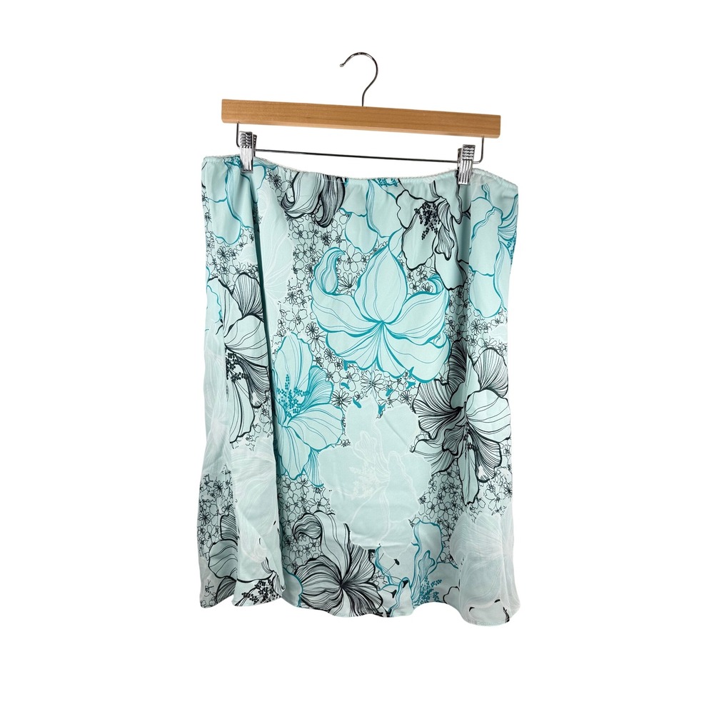 Hillard & Hanson Petite PXL Blue Floral A-Line Midi Skirt Scalloped Hem Lined